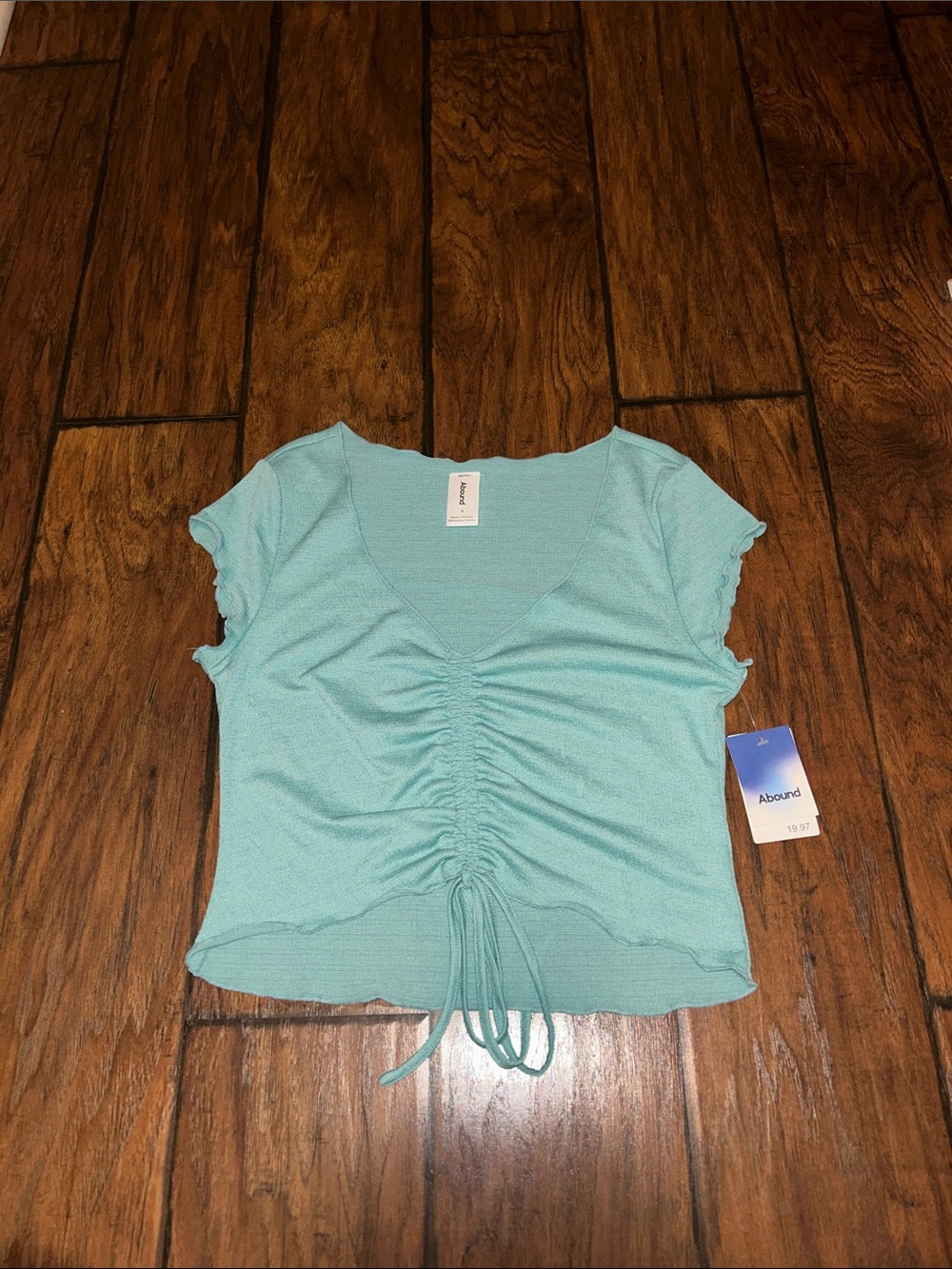 Abound Mint Green Ruched V-Neck Crop Top
